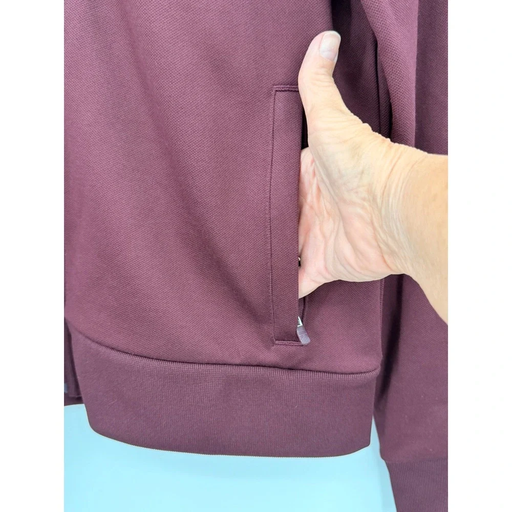Tory Sport Tracksuit Set Women Medium Burgundy Ruffle Zip Jacket Snap Pants